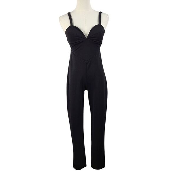 Zara X-Small Black Bustier Jumpsuit Pull-on Slim Straps Soft Stretch Bodycon - Picture 7 of 16